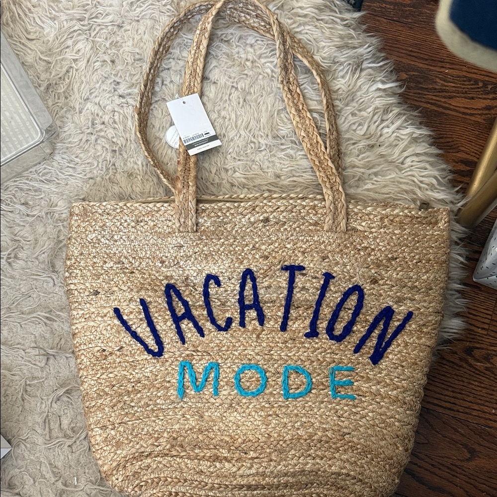 Mudpie Vacation Mode Straw Tote Bag